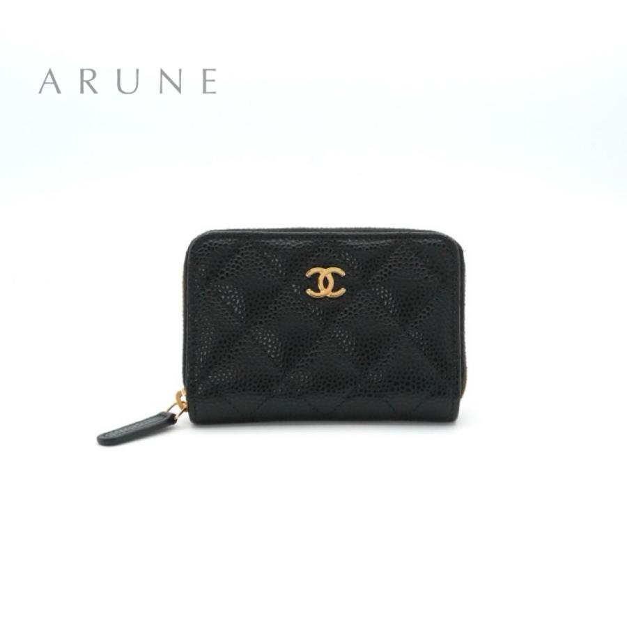 シャネル CHANEL 財布 コインケース 小銭入れ ブラック ゴールド ココマーク マトラッセ クラシック ジップ コインパース
