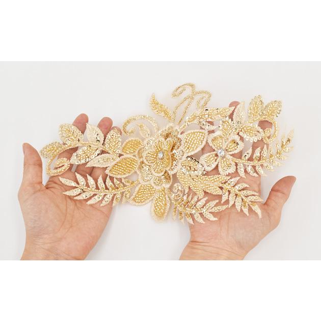 MY mama 刺繍 スパンコール モチーフ 約31cm 1ペア □ ゴールド MY mama 刺繍 スパンコール モチーフ 約31cm 1ペア □ ゴールド
