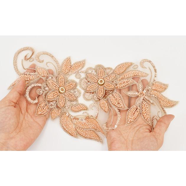 MY mama 刺繍 スパンコール モチーフ 約33cm □ アプリコット ワッペン