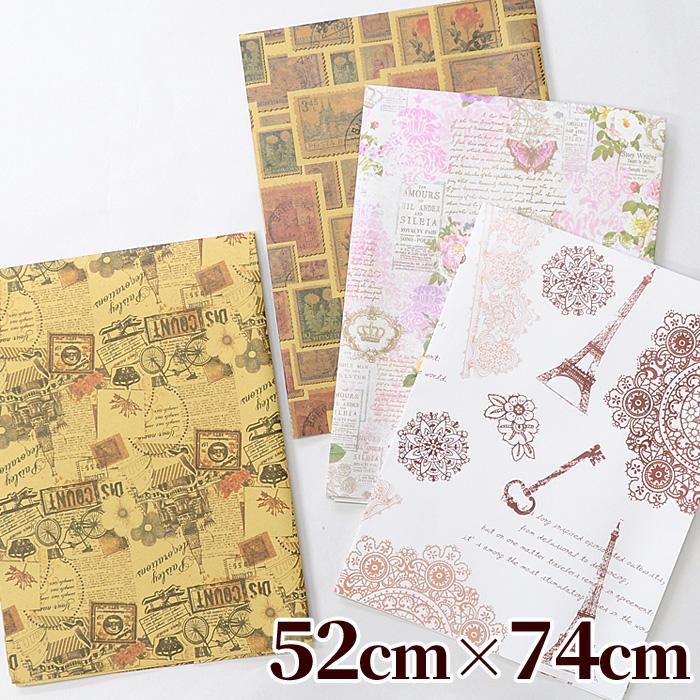 包装紙 4種類 4枚入り ギフト ラッピング クラフト アンティーク 英字 アンティーク風 ラッピング用品 包装資材 ラッピングペーパー 手作り工房 Mymama Paypayモール店 通販 Paypayモール