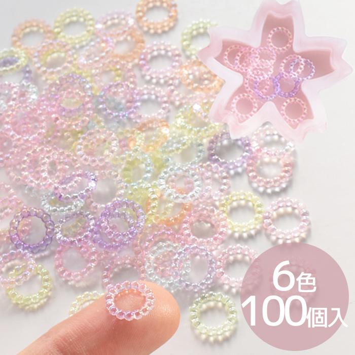 バブルデザイン ピンクラウンドレジンヘアゴム MY mama バブル リング 6種 100個入 □ カラー パーツ 10mm 封入 デコ