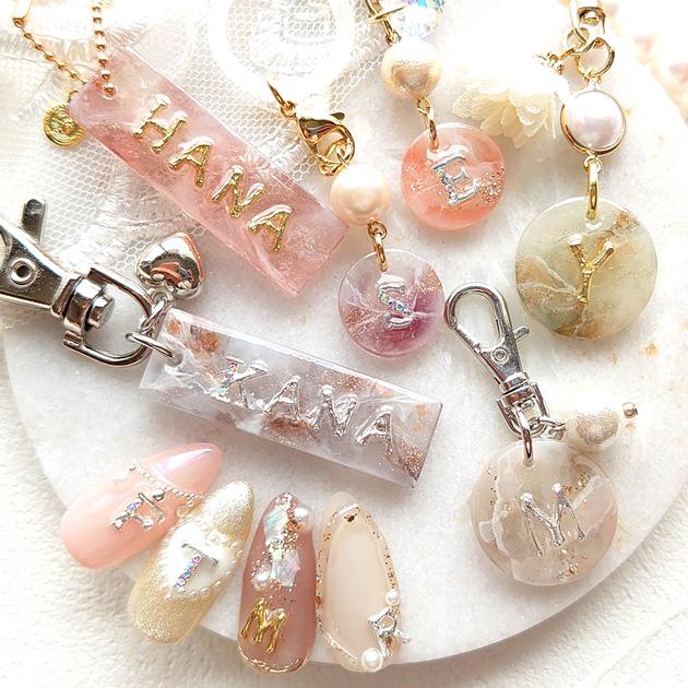 MY mama デコパーツ メタル イニシャル ラインストーン 入り 極小 5個