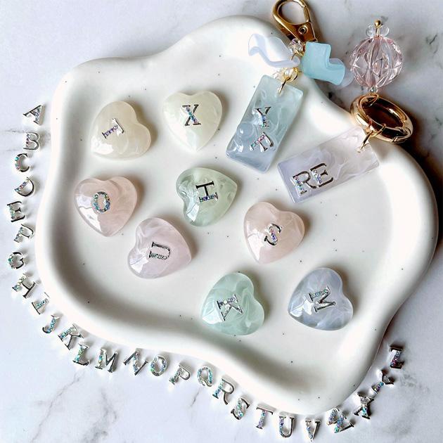 MY mama デコパーツ メタル イニシャル ラインストーン 入り 極小 5個