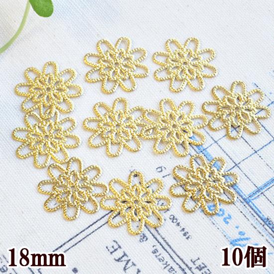 お花　　チャーム資材　　10個 MY mama お花 透かしパーツ チャーム 10個 ゴールド 約18mm □ 丸 すか