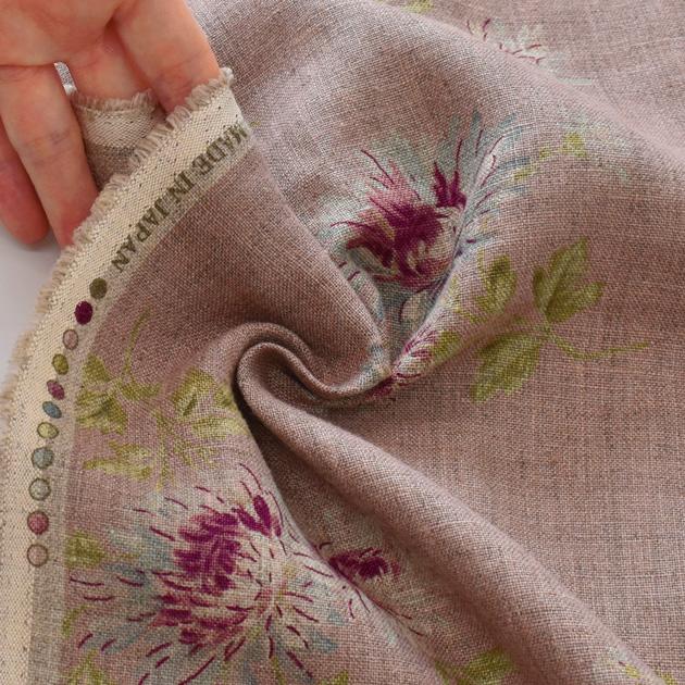 YUWA 生地 リネン 100% 有輪 花柄 クイーン オブ マーガレット