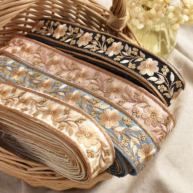 インド 刺繍 リボン レース 手芸 チロリアン テープ 花柄 ゴールド