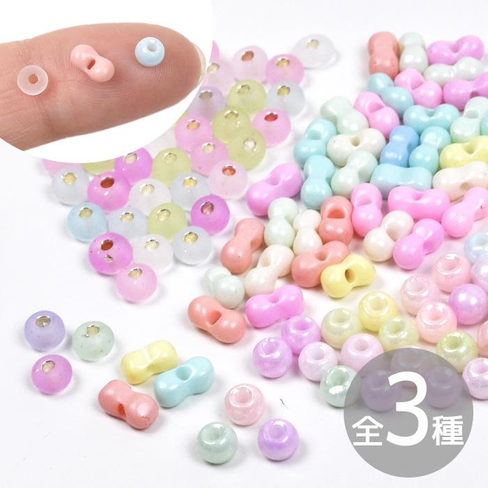 MY mama ガラス ビーズ ゆめかわ 全3種 約4mm 約3mm×6mm □ カラフル