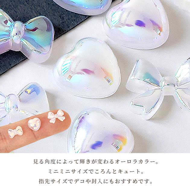 MY mama デコ パーツ オーロラ アクリル リボン と ハート 全3種