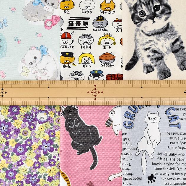 MY mama 生地 ねこづくし はぎれセット 約48×50cm 6枚 刺繍タグ 16枚