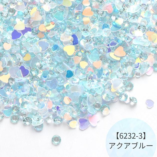 封入パーツ ハート ホログラム ＆ ビジュー 全3色 □ ミックス 偏光
