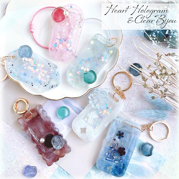 封入パーツ ハート ホログラム ＆ ビジュー 全3色 □ ミックス 偏光
