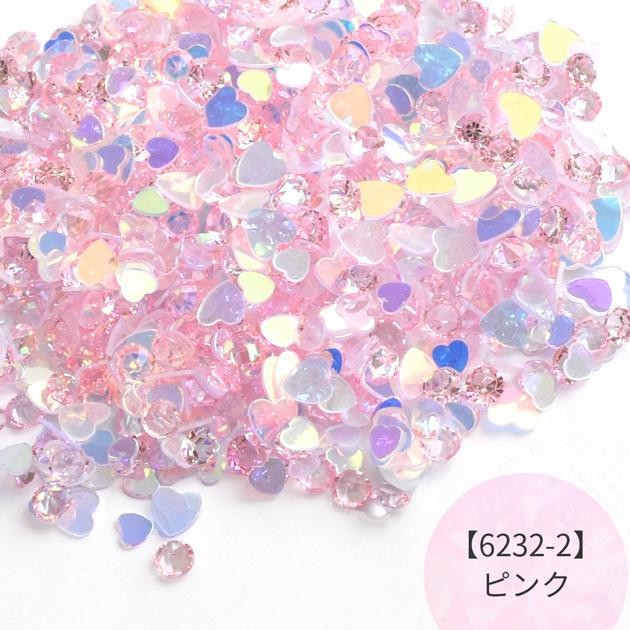 封入パーツ ハート ホログラム ＆ ビジュー 全3色 □ ミックス 偏光
