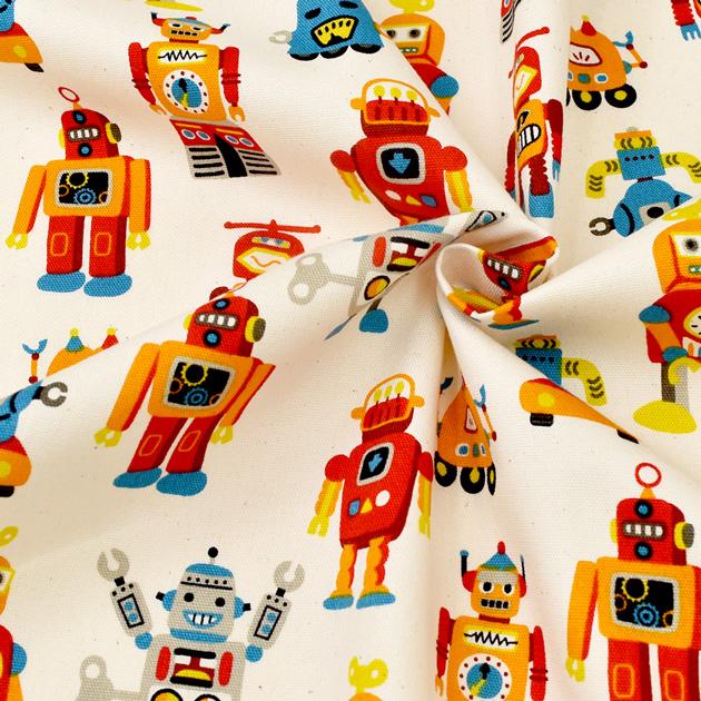 生地 布 布地 未晒コットン オックス ヴィンテージ ロボット