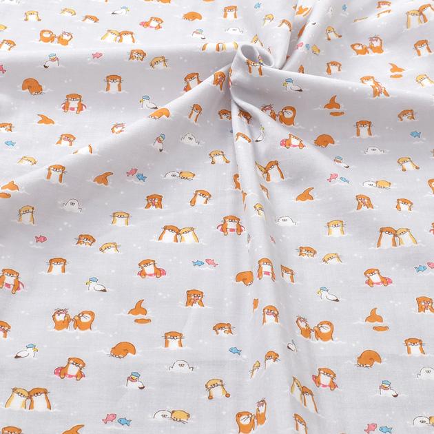 生地 ダブルガーゼ かわいい アザラシ カモメ ラッコ と 海 の なかま