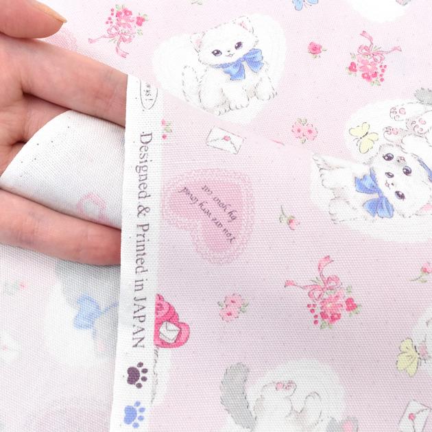 オックス 生地 ハート 子猫 □ かわいい 女の子 ねこ フラワー 花