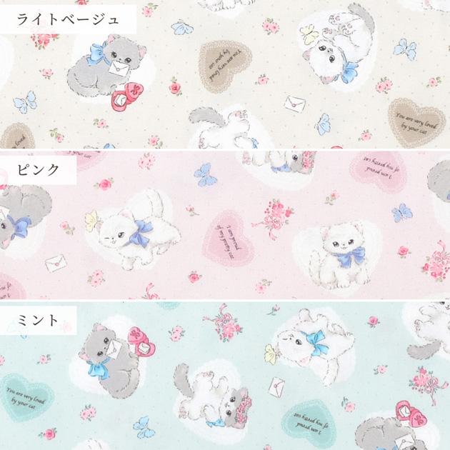 オックス 生地 ハート 子猫 □ かわいい 女の子 ねこ フラワー 花