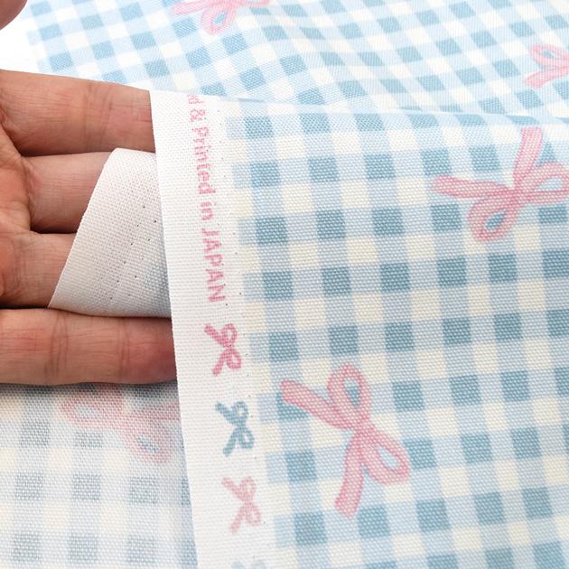 生地 布 布地 オックス 可愛い チェック × リボン □ コリアン くすみ