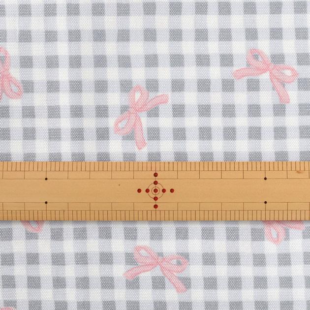 生地 布 布地 オックス 可愛い チェック × リボン □ コリアン くすみ
