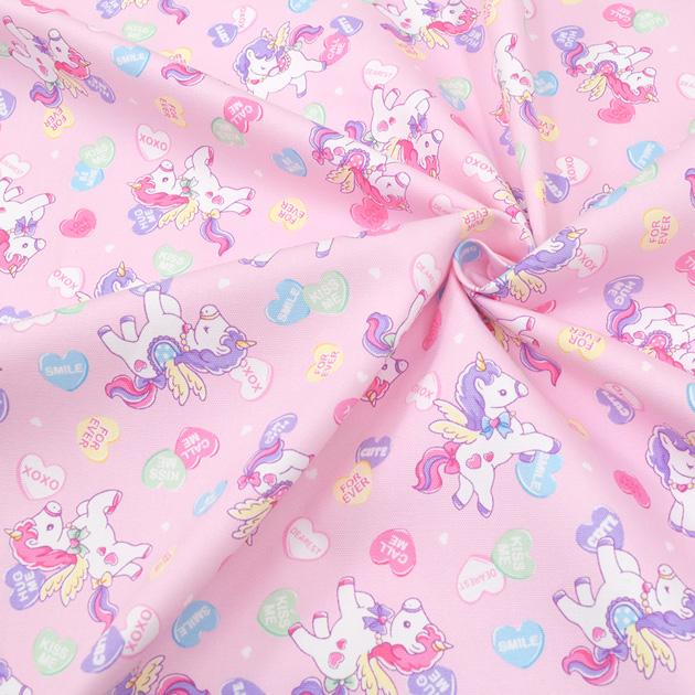 生地 布 布地 オックス ラブリー ユニコーン キャンディ ハート