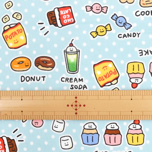 生地 布 布地 シーチング ワイワイおかし柄 □ FOOD YURU MAHO ドット