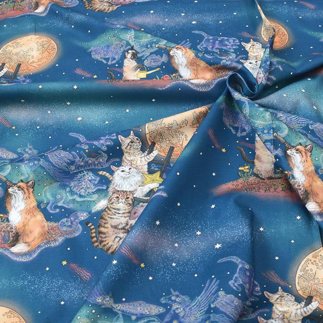 生地 布 布地 365 CAT.ART シーチング 月あかりの猫 □ kokka おとぎの
