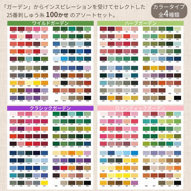 GARDEN PARTY 刺しゅう糸セット 100かせ スプール付 50枚 カラー