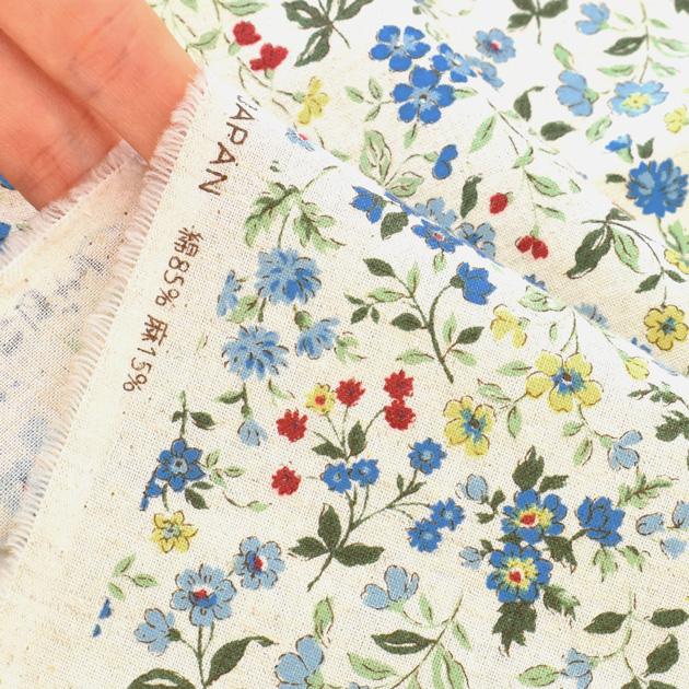 生地 綿麻シーチング 花柄 フォレストフラワー □ ナチュラル