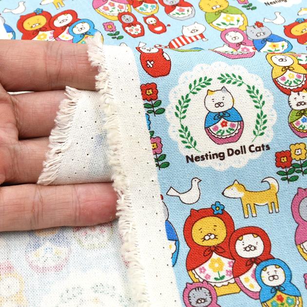 生地 布 布地 10番 コットン キャンバス 可愛い ネコリョーシカ
