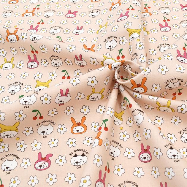 生地 布 布地 10番 コットン キャンバス 可愛い うさねこ □ 動物 うさ