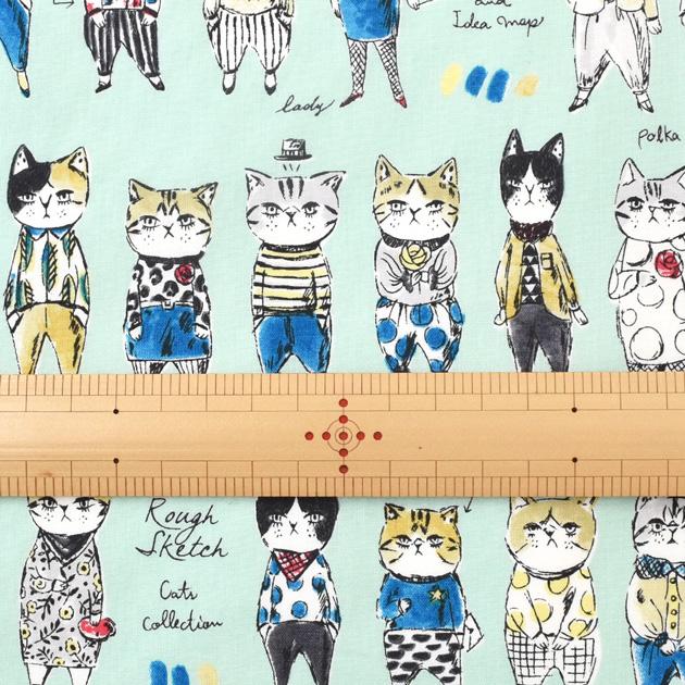 生地 布 布地 有輪 シャーティング 可愛い 猫 ラフスケッチ