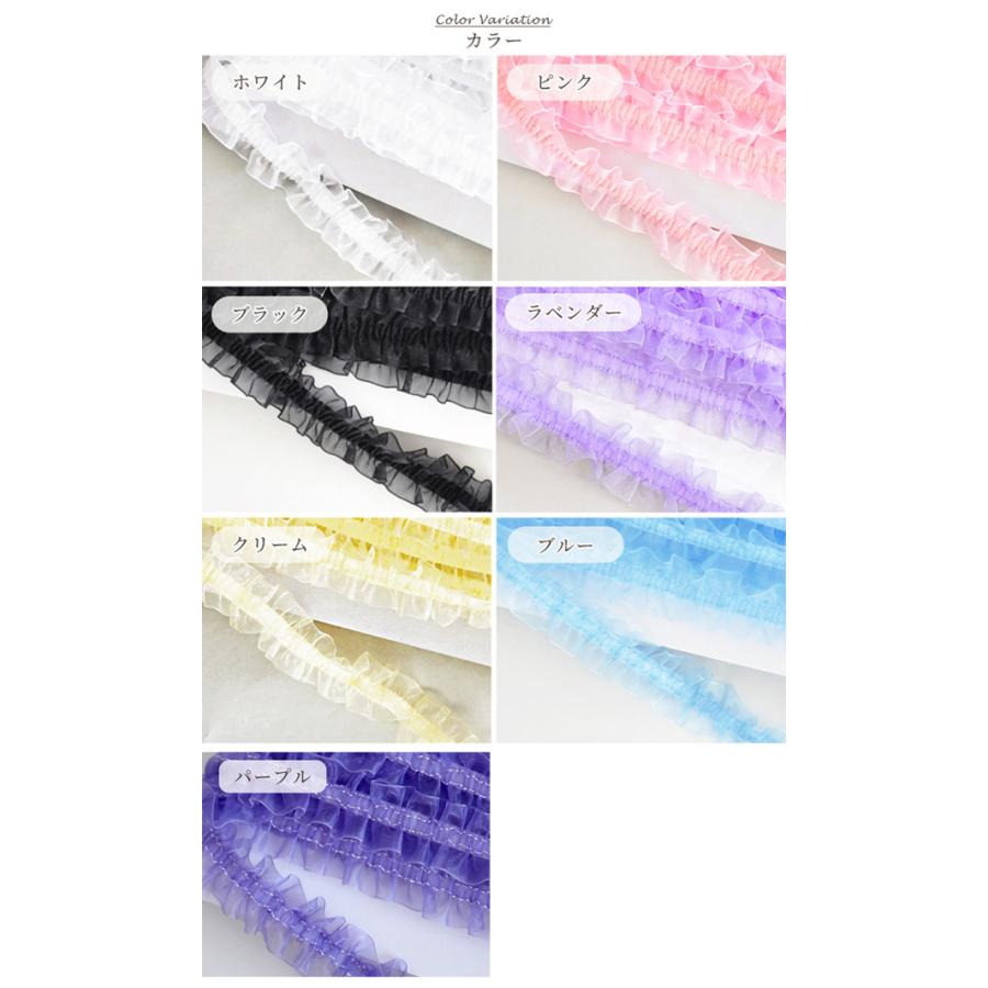 レース リボン フリル テープ ポリエステル ゴム付き ギャザー 25mm幅