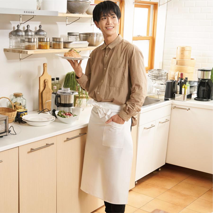 エプロン 白 前掛け タオルループ メンズ ソムリエエプロン ロング丈