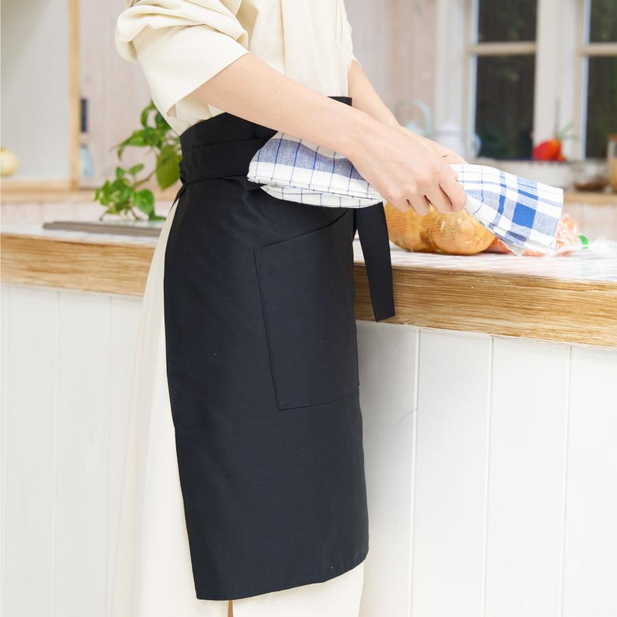 エプロン 黒 前掛け タオルループ メンズ レディース ミドル丈 タオル