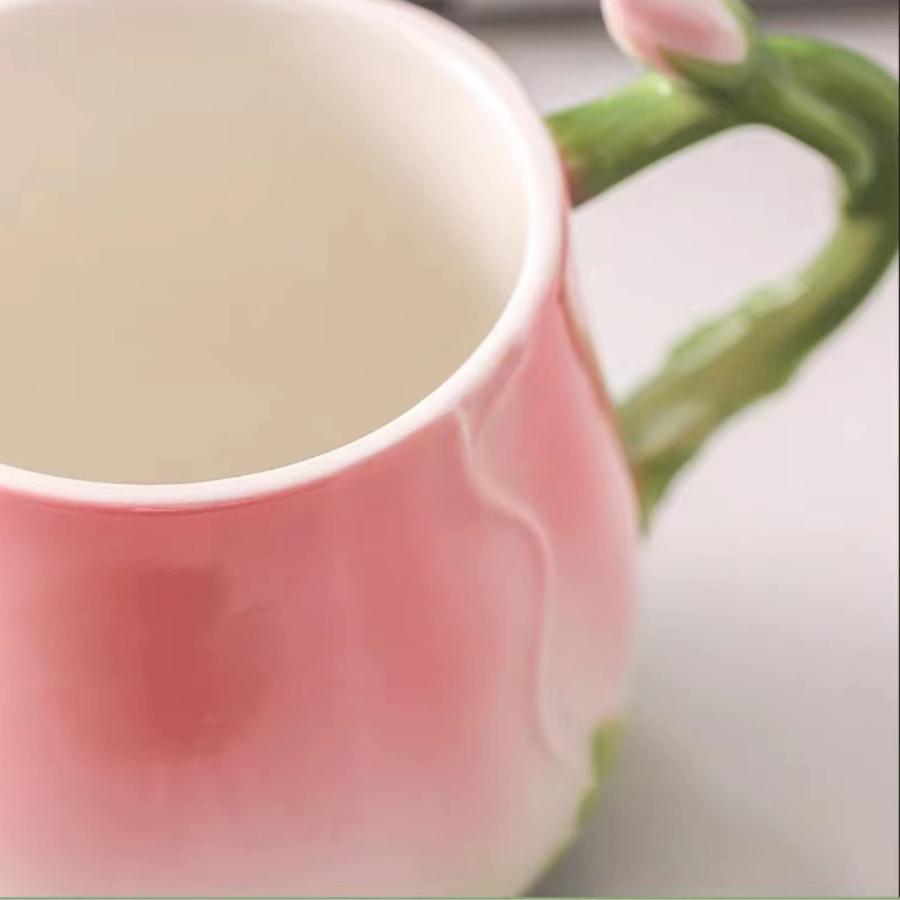 ローズ柄のマグカップ、蓋付き、オフィス用セラミック製、ヨーロピアンスタイルのコーヒーカップ、クリエイティブで可愛いピンクの少女心をくすぐる家庭用ティー｜mya-bussan｜06