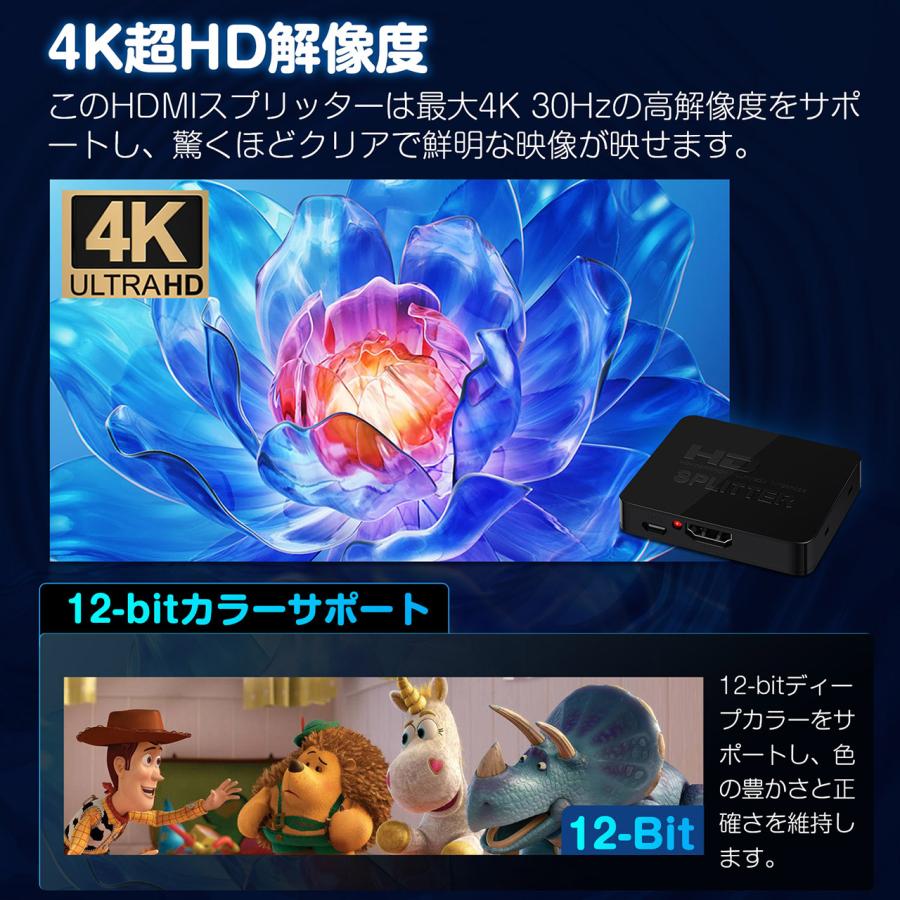 XTRONS HDMI分配器 スプリッター 1入力 2出力 車載映像分配器 ビデオ 