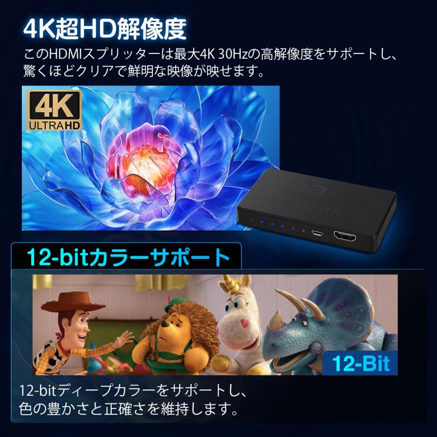 XTRONS HDMI分配器 スプリッター 1入力 4出力 車載映像分配器 ビデオ