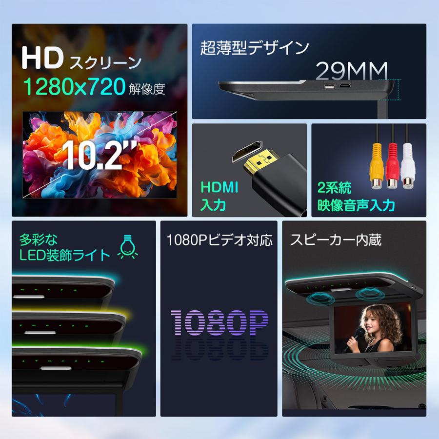 未使用 10.2インチ フリップダウンモニター フルHD 1080P HDMI XTRONS 13.3インチ フリップダウンモニター スピーカー内蔵 リア
