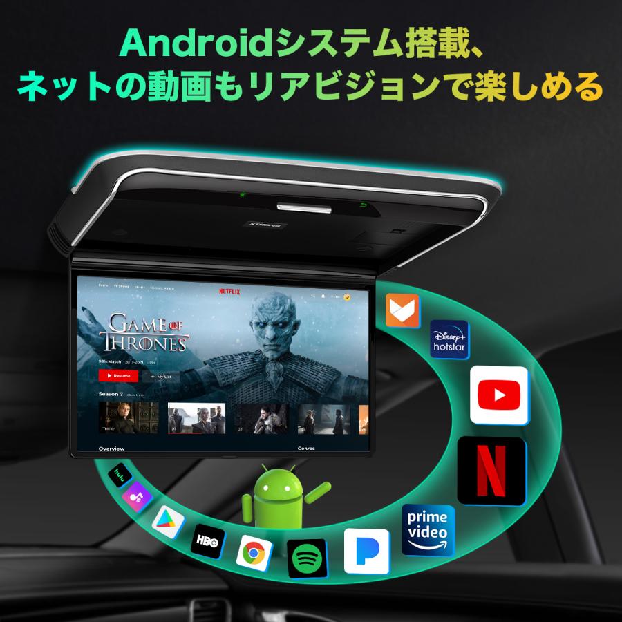 XTRONS フリップダウンモニター 14インチ Android 超薄 IPS大画面 フルHD 1920x1080 HDMI入力 8Kビデオ スピーカー内蔵 ドア連動 水平開閉155度 USB(CM141A)｜mycarlife-jp｜03