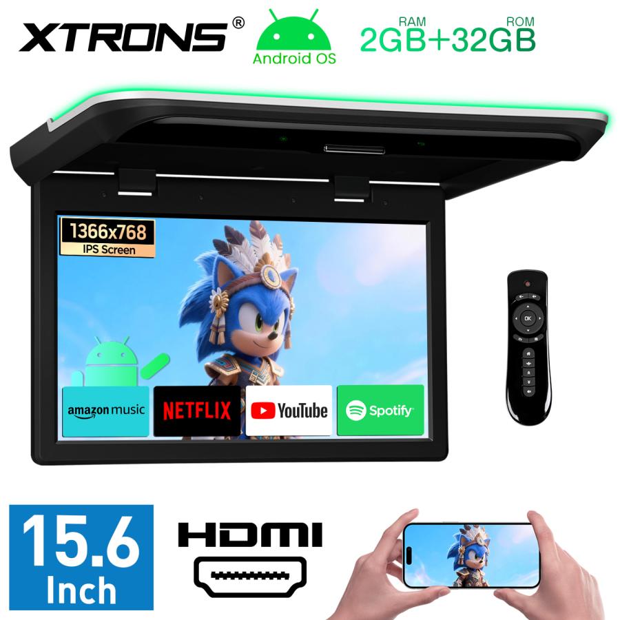 XTRONS フリップダウンモニター 15.6インチ Android モニター IPS大 