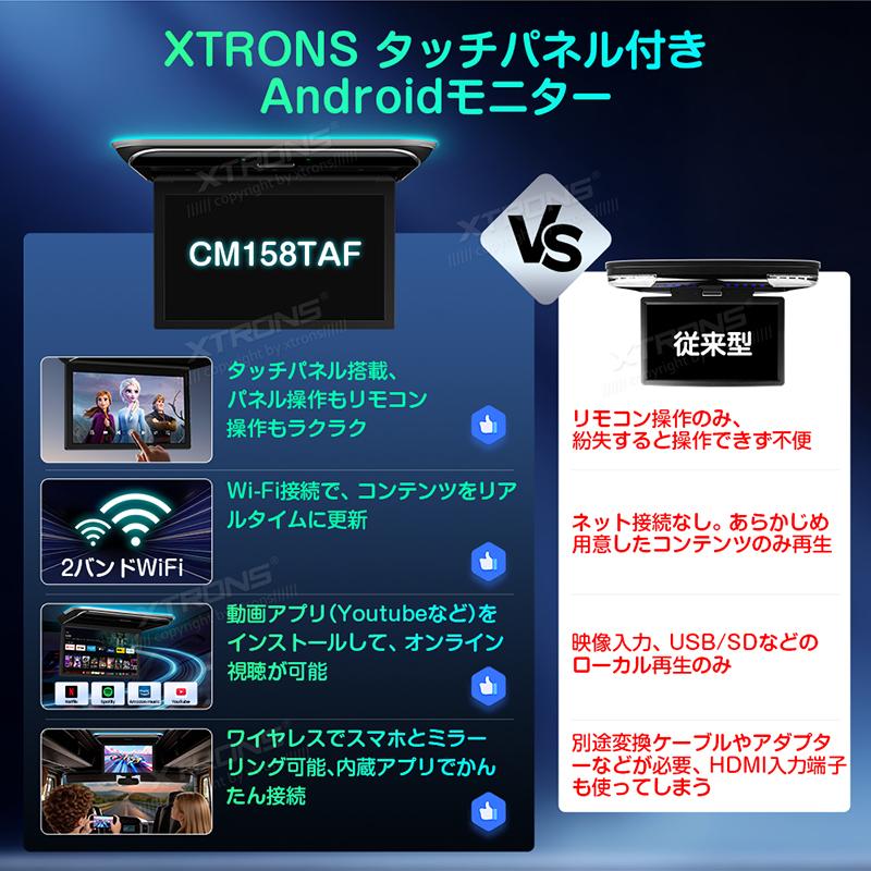 フリップダウンモニター タッチパネル式 日本語対応 XTRONS（エクストロンス） XTRONS Android フリップダウンモニター