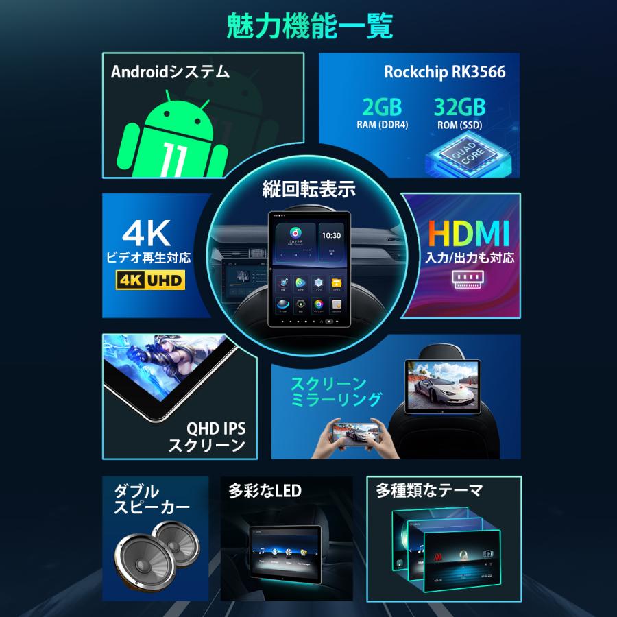 XTRONS Android ヘッドレストモニター 縦表示可 12インチ IPS 回転可能 HDMI入力/出力 2K 超薄型 リアモニター ミラーリング 4K スピーカー内蔵  (HM121AS)｜mycarlife-jp｜04