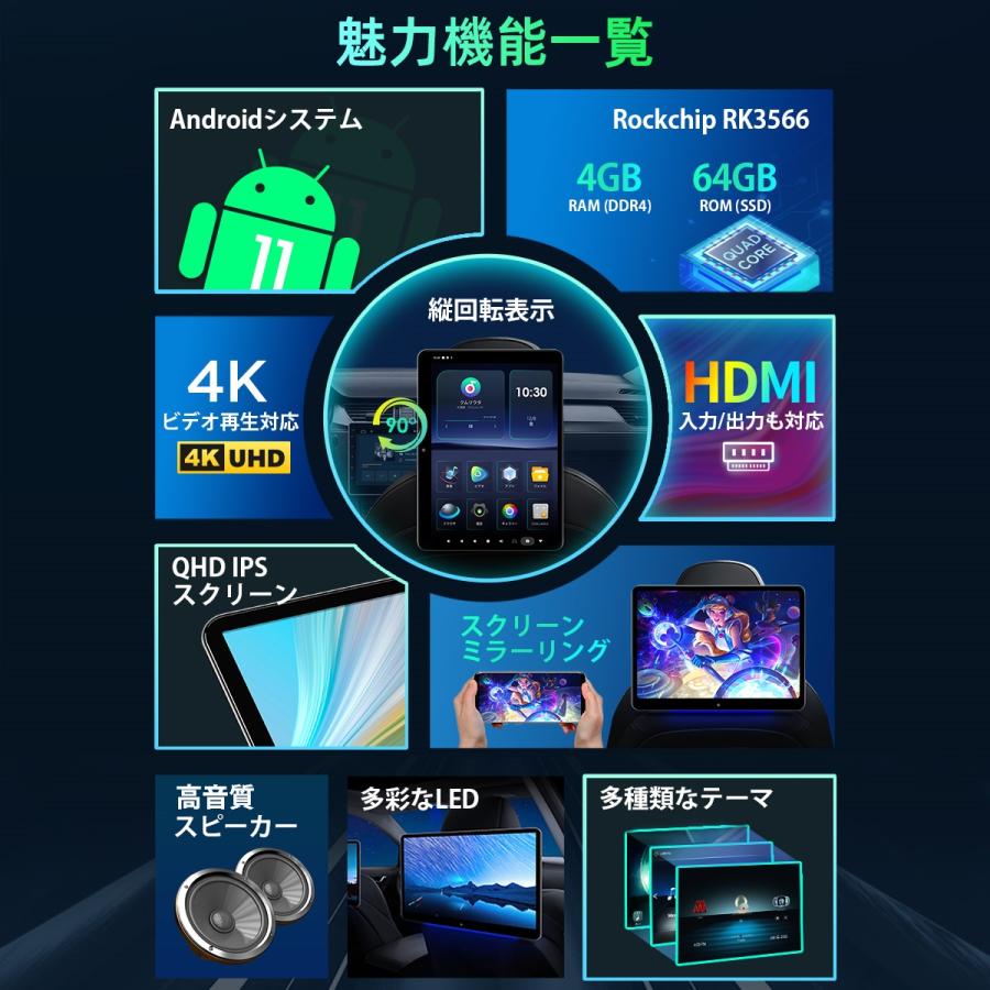 XTRONS Android ヘッドレストモニター 縦表示可 14インチ IPS