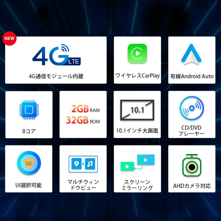 USB→RCA出力変換器付 XTRONS カーナビ 2DIN Android12 車載PC 10.1インチ 大画面 8コア DVDプレーヤー 4G通信 SIM対応 CarPlay android auto（TIE124-RCA）｜mycarlife-jp｜02