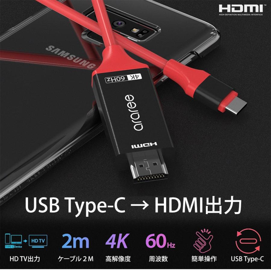 Usb Type C Hdmi ケーブル 2m スマホからtvへ Araree 変換ケーブル 高解像度 4k 高速データ通信 対応 Ar Mycase Shop Yahoo 店 通販 Yahoo ショッピング