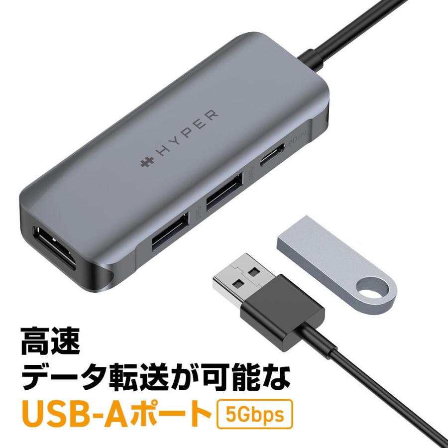 HyperDrive 4in1 USB-C Hub【100W急速充電 / ディスプレイ拡張 / 4K60Hz HDMI / 100W PD USB-C / USB3.2 Gen1対応 / USB-A × 2 】 ハイパー ハブ｜mycaseshop｜06