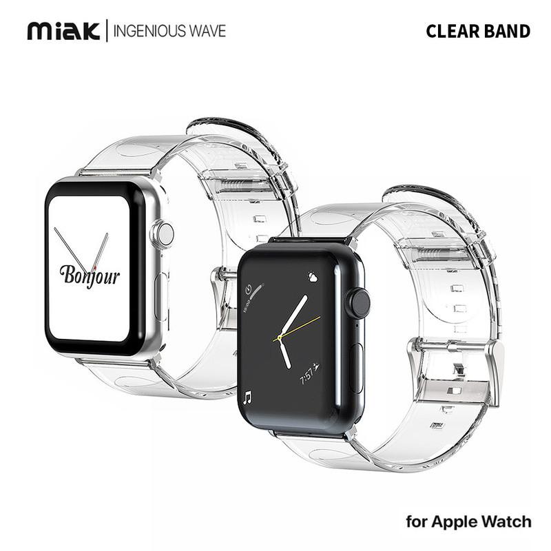 Apple Watch 透明バンド miak CLEAR BAND for アップルウォッチ Ultra 49mm, 45-38mm (Series 1-8,SE)｜mycaseshop