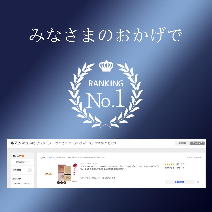 ルアン SMH ヘアファンデーション 12g No.1 ブラック No.2 ダークブラウン No.3 ライトブラウン 髪 頭 薄毛隠し薄毛 分 | スーパーミリオンヘアー | 04