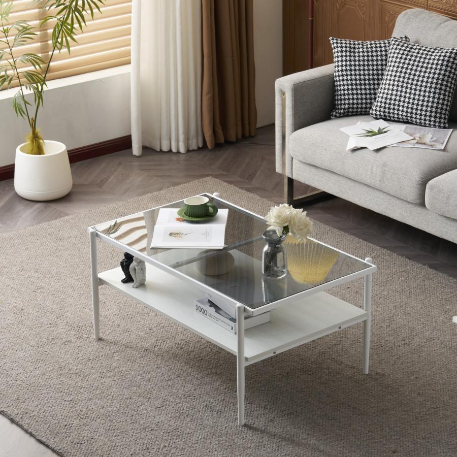 BTM 【全品7%OFF】ガラステーブル 収納付き センターテーブル