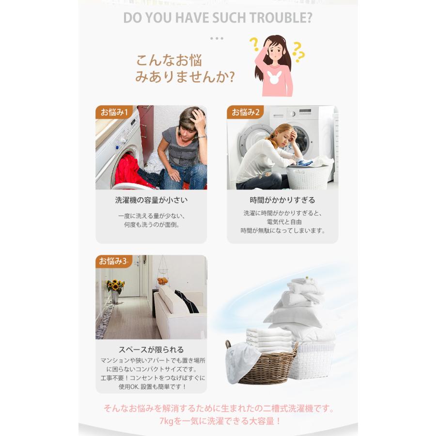 SENTERN 二槽式洗濯機 7kg 脱水5.5kg 分け洗い 強洗浄力 送料無料 節電