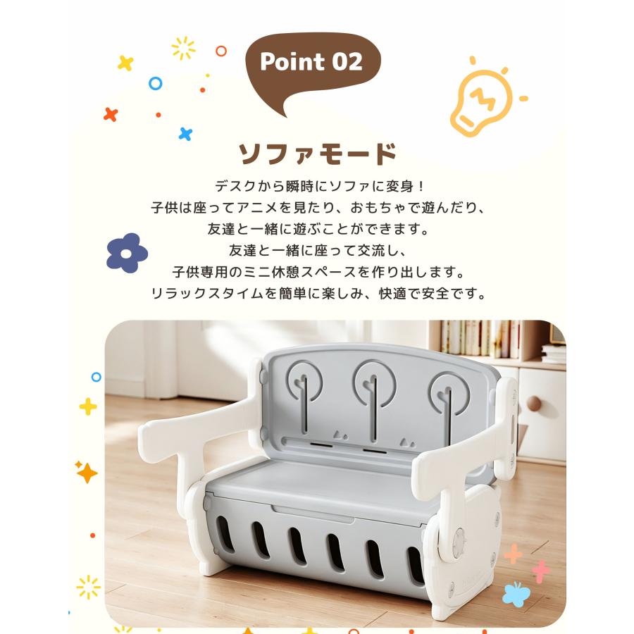 大人気！一体式デスク&チェア 子供用テーブルセット 多機能 キッズデスク テーブル 学習机 幼児机 学習デスク 収納付き プレゼント 1〜6才の画像